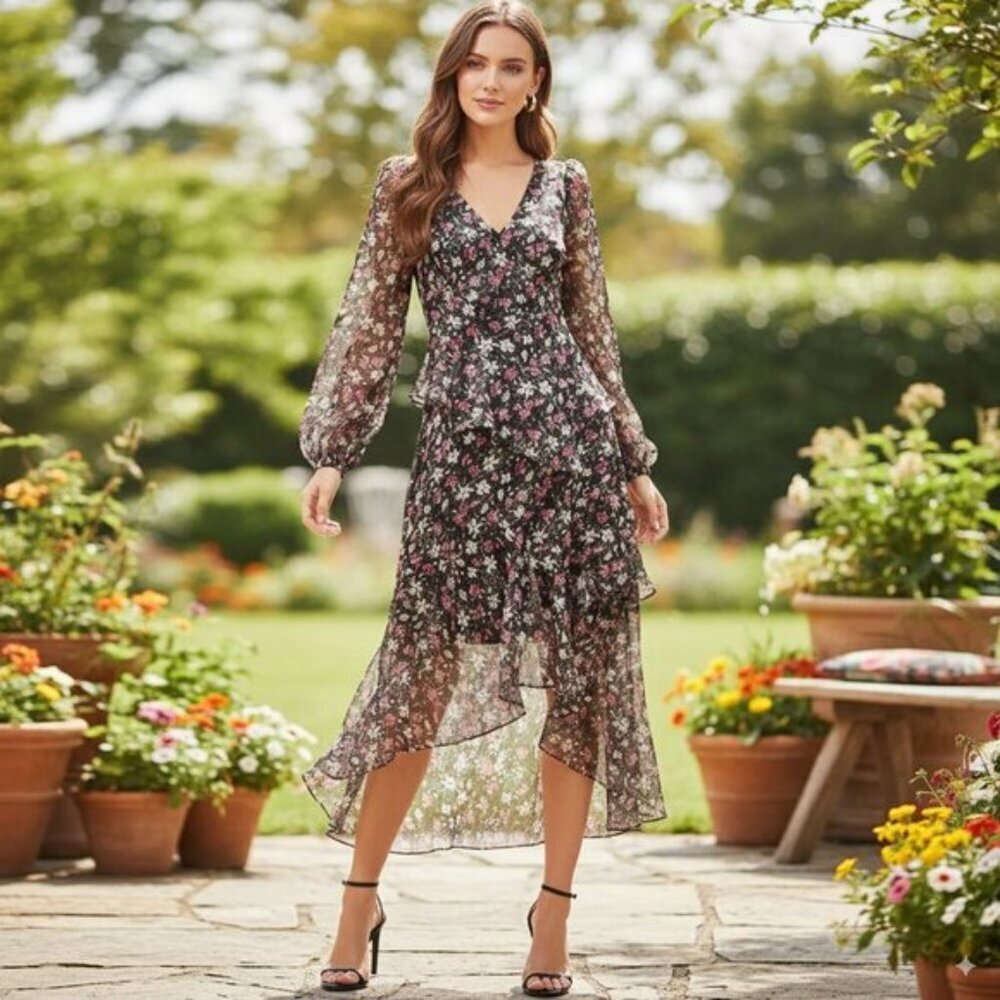 ASTR Fairfax Dress Fuchsia Gold Floral Size Small NWT